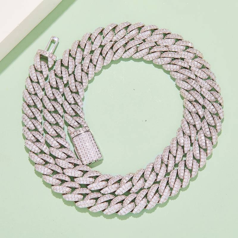 10mm宽Cuban ChainS925银镶Moissanite厘石圆形白色DVVS
